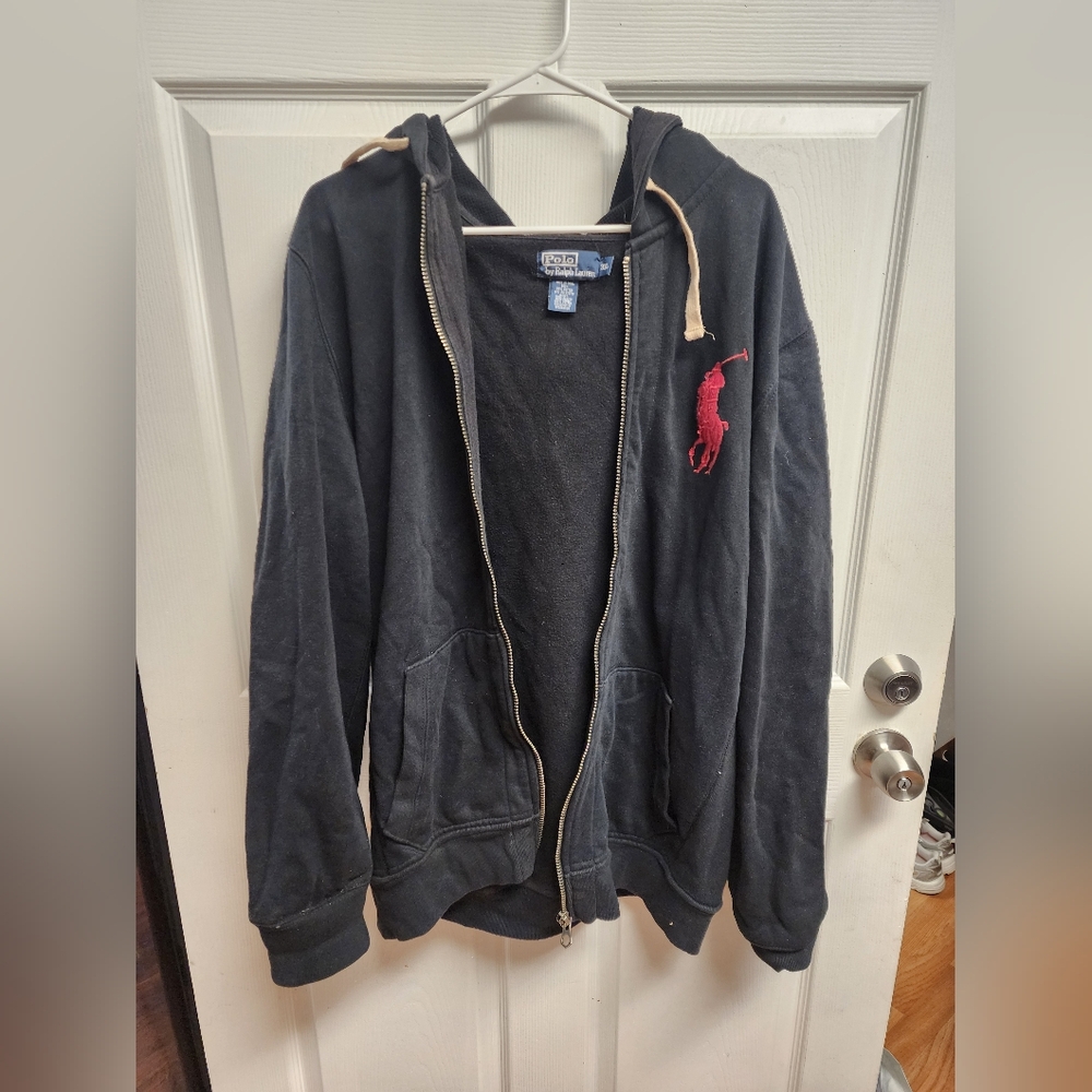 Vintage Polo Ralph Lauren Red Polo Horse Embroidered Men's 3XL Black Hoodie
